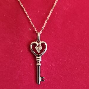 Sterling Silver Heart Key Pendant Necklace